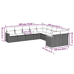 Acheter vidaXL Salon de jardin 10 pcs avec coussins noir résine tressée