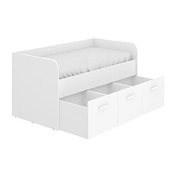 Pegane Lit enfant gigogne 90 x 190 cm en mélamine coloris blanc avec 3 tiroirs - Longueur 194.3 x Profondeur 97 x Hauteur 60 cm 