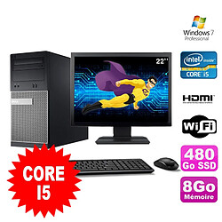 Lot PC Tour DELL 3010 MT I5-2400 Graveur 8Go 480Go SSD HDMI Wifi W7 + Ecran 22" - Occasion