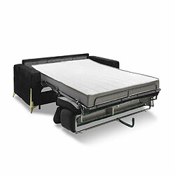 Inside 75 Canapé express ODACIO convertible 140cm têtières réglables matelas épaisseur 16cm pieds dorés velours noir