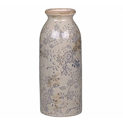 L'Héritier Du Temps Vase Soliflore Pichet Broc Pot de Fleurs Décoration Intérieur Extérieur en Terre Cuite Emaillée Grise et Bleue 8x8x20cm