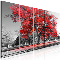 Decoshop26 Tableau toile de décoration murale impression premium en 5 parties sur châssis en bois motif L'automne dans le parc rouge 200x80 cm 11_0018136 