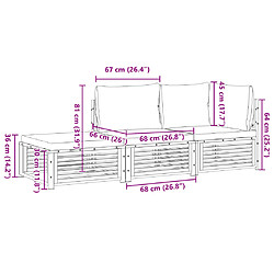 vidaXL Salon de jardin avec coussins 3 pcs bois massif d'acacia pas cher