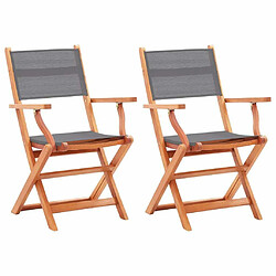 Maison Chic Lot de 2 Chaises pliables de jardin - Fauteuil d'extérieur Gris Eucalyptus et textilène -MN43532