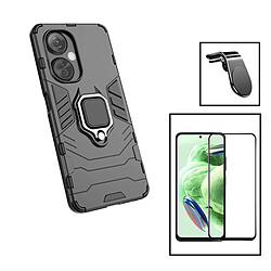 PHONECARE Kit Film Verre Trempé 5D Full Cover + Coque 3X1 Military Defender + Support Magnétique L pour OnePlus Nord CE 3 Lite - Noir 