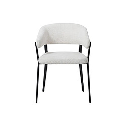 Avis Vente-Unique Lot de 2 chaises avec accoudoirs en tissu bouclette et métal noir - Blanc - AVRELA