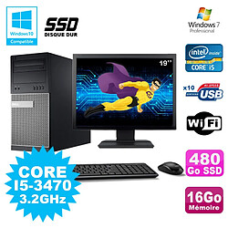 Lot PC Tour Dell 790 I5-3470 3.2Ghz 16Go 480Go SSD DVD WIFI Win 7 + Ecran 19" · Occasion 