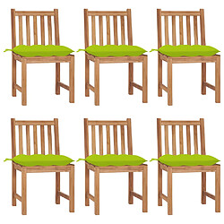 vidaXL Chaises de jardin lot de 6 avec coussins Bois de teck massif