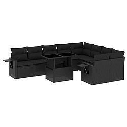 vidaXL Salon de jardin 10 pcs avec coussins noir résine tressée