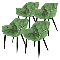 ML-Design Lot de 4 chaises de salle à manger assise sauge en velours pieds métal noir