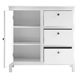 Avis Pegane Commode, meuble de rangement avec 1 porte et 3 tiroirs coloris blanc mat - Longueur 96 x hauteur 98 x profondeur 38 cm