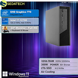 Sedatech Pack Mini-PC Pro • Intel i7-12700 • 32Go RAM • 2To SSD M.2 • DVD-RW • Windows 11 • Moniteur 24"