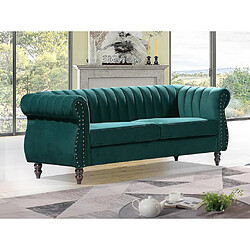 Vente-Unique Canapé chesterfield 3 places en velours vert émeraude TRUMBO 