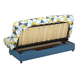 Acheter Vente-Unique Canapé convertible clic-clac en tissu SALOON avec coffre de rangement - Bleu imprimé GRAPHIC