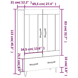 vidaXL Buffet haut gris béton 69,5x31x115 cm bois d'ingénierie pas cher