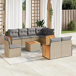 vidaXL Salon de jardin avec coussins 9 pcs beige résine tressée 