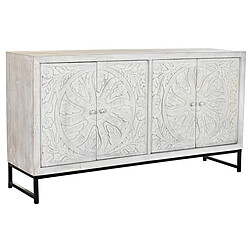 Pegane Buffet meuble de rangement en bois de manguier coloris blanc et métal noir - Longueur 150 x Hauteur 80 x Profondeur 38 cm