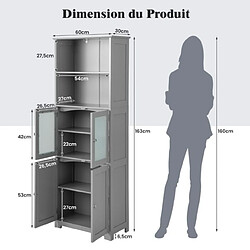 Helloshop26 Meuble de salle de bain à 4 portes 2 compartiments ouverts colonne salle de bain armoire haute avec étagères réglables pour salon cuisine 60 x 30 x 163 cm gris 20_0008873 pas cher