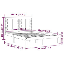 vidaXL Cadre de lit sans matelas noir 180x200 cm bois massif pas cher