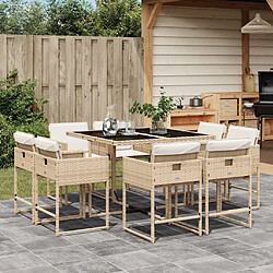 vidaXL Ensemble à manger de jardin et coussins 9 pcs beige Poly rotin