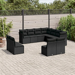 vidaXL Salon de jardin 11 pcs avec coussins noir résine tressée 