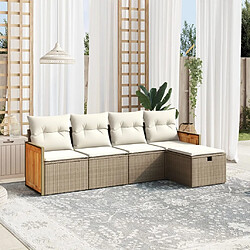 vidaXL Salon de jardin avec coussins 5 pcs beige résine tressée