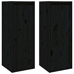 Maison Chic Lot de 2 Armoires murales,Meuble de Rangement,Armoire Suspendue Noir 30x30x80 cm Bois de pin massif -MN24558