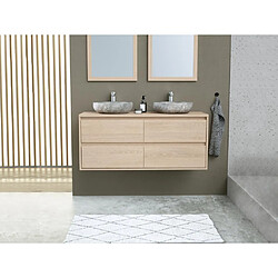 Vente-Unique Meuble de salle de bain avec double vasque à poser en pierre et miroir - Placage chêne - 120 cm - MILIPAM