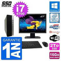 PC HP ProDesk 600 G3 SFF Ecran 27" Core i7-6700 RAM 16Go SSD 2To Windows 10 Wifi - Occasion