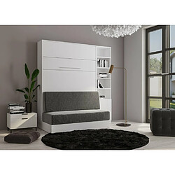 Avis Inside 75 Armoire lit escamotable KOMPACT VIARDO SOFA canapé blanc mat tissu gris couchage 140*200 cm