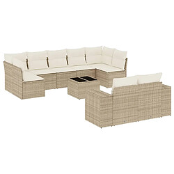 vidaXL Salon de jardin avec coussins 10 pcs beige résine tressée