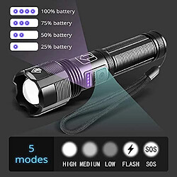 Avis BESTA Lampe Torche LED Ultra Puissante 6000 Lumens, XHP70.2 Lampe Torche Rechargeable Lampe de Poche Étanche avec Affichage de Puissance 5 Modes Zoomable pour Camping Randonnée Pêche de Nuit