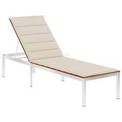 vidaXL Chaise longue avec coussin Bois d'acacia et acier inoxydable 