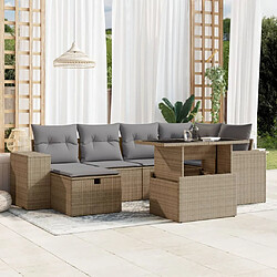 vidaXL Salon de jardin avec coussins 7 pcs beige résine tressée 