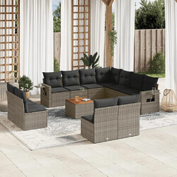 vidaXL Salon de jardin avec coussins 12 pcs gris résine tressée 