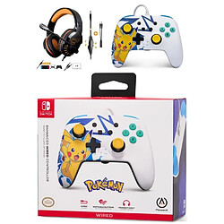 Manette SWITCH Filaire Nintendo Pokémon Haute tension Officielle + Casque Gamer PRO H3 OR SPIRIT OF GAMER SWITCH