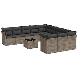 vidaXL Salon de jardin avec coussins 12 pcs gris résine tressée