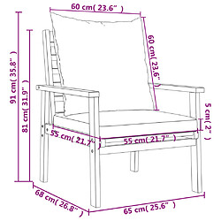 vidaXL Salon de jardin avec coussins 5 pcs Bois d'acacia solide pas cher