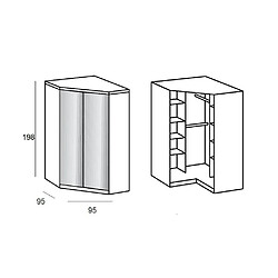 Avis Inside 75 Armoire d'angle dressing GABY chêne 2 portes miroir 95 x 95 cm