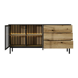 Avis Vente-Unique Buffet 2 portes et 3 tiroirs avec LEDs - Naturel et noir - LABENIA