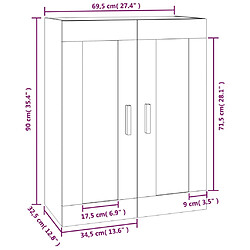 vidaXL Armoire murale noir 69,5x32,5x90 cm bois d'ingénierie pas cher