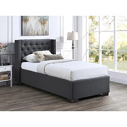 Vente-Unique Lit coffre 90 x 200 cm avec tête de lit capitonnée - Tissu - Gris + Matelas - MASSIMO 