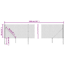 vidaXL Clôture à mailles losangées avec ancrage argenté 0,8x10 m pas cher