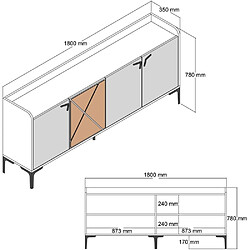 Avis Hanah Home Buffet en aggloméré 4 portes Venedik noyer + marbre blanc.