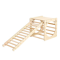 KateHaa Activity Cube en bois avec échelle aux couleurs naturelles | Structure / Cadre d'escalade d'intérieur pour enfants | Jouets Montessori