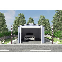 Vente-Unique Garage en acier galvanisé avec porte enroulante gris OCTOU - 19,5 m²