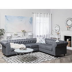 Beliani Canapé angle à gauche 6 places en tissu gris clair CHESTERFIELD