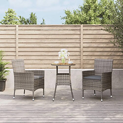 Maison Chic Ensemble de bistro 3 pcs coussins,Table + chaises + coussins de jardin gris poly rotin -GKD893758