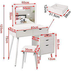 Helloshop26 Coiffeuse avec 2 tiroirs et table de chevet 80 cm blanc 19_0000468