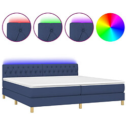 vidaXL Sommier à lattes de lit et matelas et LED Bleu 200x200 cm Tissu